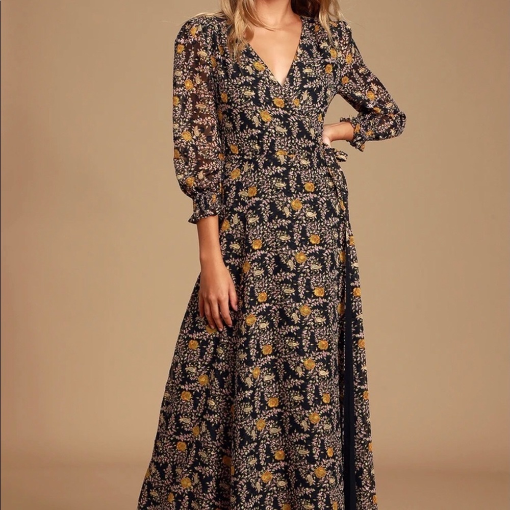 Black Multi Floral Print Wrap Maxi Dress